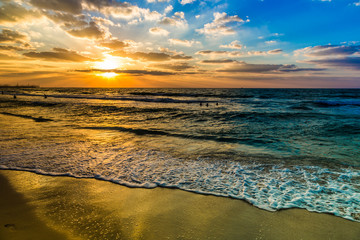 Canvas Print - Dubai sea and beach, beautiful sunset at the beach