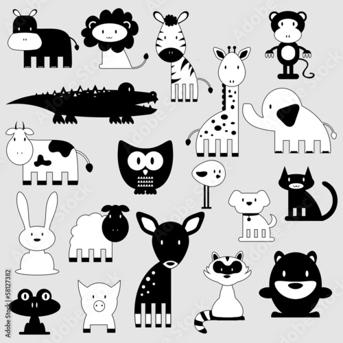 Obraz na płótnie canvas Zwierzęta cute cartoon ustawić dzikie i domowe