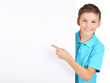 © Valua Vitaly - Portrait of  cheerful boy pointing on white banner