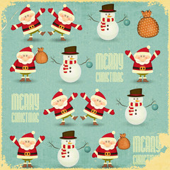 Sticker - Santa Claus and Snowman Background