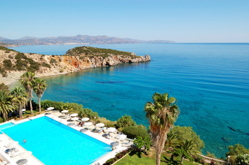 Wall Mural - Swimming pool at the beach of luxury hotel, Crete, Greece