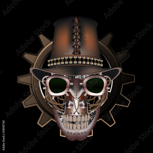 Obraz na płótnie canvas czteroczęściowy "tetraptyk" Steampunk czaszka w kapeluszu