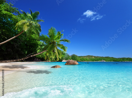 Obraz w ramie beach at Praslin island, Seychelles