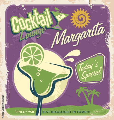 Naklejka - mata magnetyczna na lodówkę Retro poster design for one of the popular cocktails