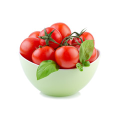 Canvas Print - tomato with basil leaves in green bowl