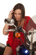 © Poulsons Photography - Woman red top motorcycle look mirror