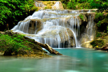  Green Waterfall in Tropical Rainforest