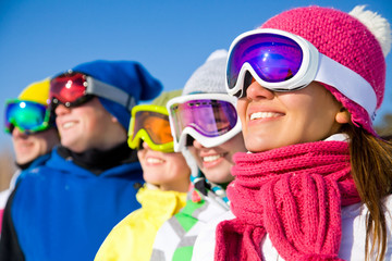 Wall Mural - Company of friends on ski holiday