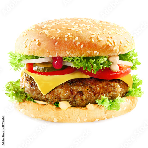 Naklejka samoprzylepna Smaczny hamburger zawierający mięso i marynaty