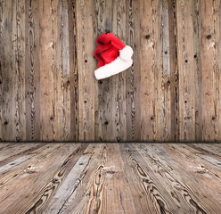 Wall Mural - Christmas santa cap with wooden background