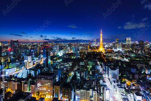 Board z aluminiowym obramowaniem Tokio skyline w nocy