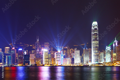 Naklejka samoprzylepna Hongkong skyline w nocy