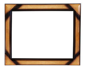 Decorative wooden photo frame isolated on white background.