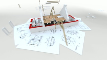Aufkleber - 3D animation showing a home construction process
