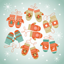 Card Design With Christmas Mittens