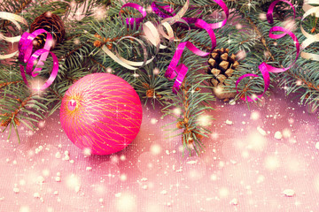 cute pink ball and other christmas decorations