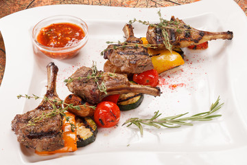 Poster - grilled meat ribs with vegetables