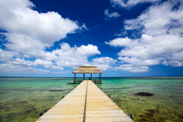 Wall Mural - Calm scene with jetty and turquoise water in Mauritius