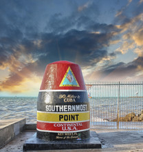 Southernmost Point Sign In Key West, Florida. Beautiful Seascape