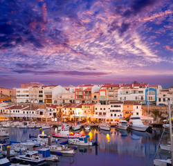 Sticker - Ciutadella Menorca marina Port sunset with boats