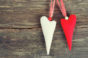 hearts on wooden surface