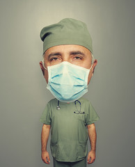 Fototapete - bighead doctor in mask and uniform