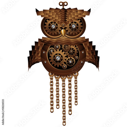 Obraz na płótnie canvas dwuczęściowy "dyptyk" W stylu steampunk sowa mechaniczna zabawka-gufo meccanico antico