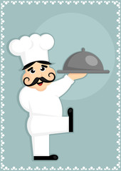 Wall Mural - cartoon chef serving dish