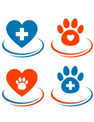 set of veterinary symbols heart, cross and paw