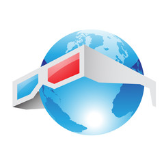 Fototapete - 3d Red Blue Glasses and World