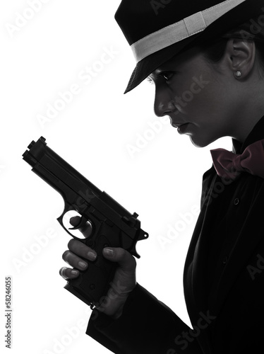 Fotoboard na płycie Kobieta pistolet gangster sylwetka killer