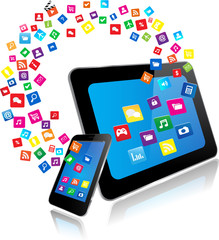 Wall Mural - tablet pc and smart phone with apps