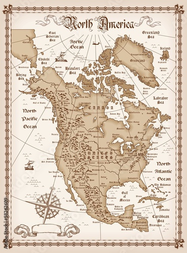 Photographie Carte vintage d'Amérique du Nord