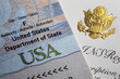 Passport with symbols of United States of America.