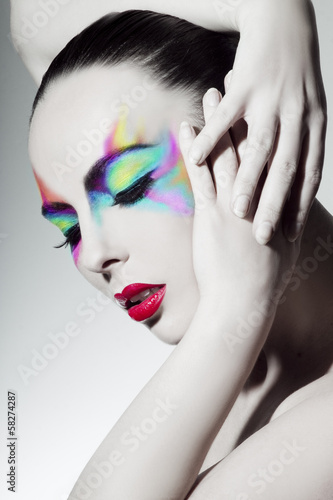 Naklejka na kafelki Beautiful woman face with perfect make up