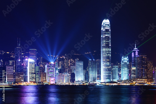 Naklejka samoprzylepna Hongkong skyline w nocy