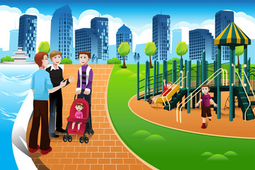 Wall Mural - Father and their kids in the playground