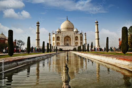 Fotoboard na płycie Turystów w mauzoleum, taj mahal, agra, uttar pradesh, indie
