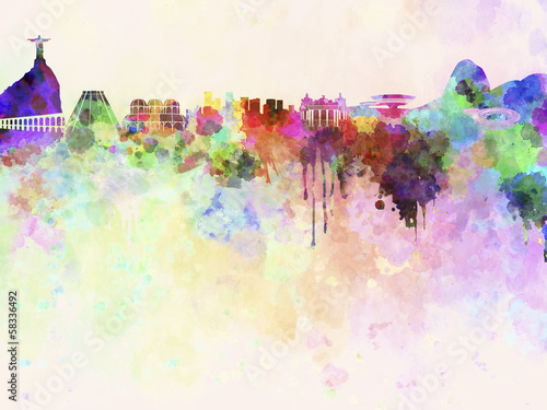 Rio de Janeiro skyline in watercolor background Poster