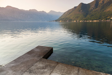 Wall Mural - Old concrete pier in Perast town. Kotor Bay, Adriatic Sea