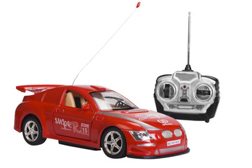 Remote controlled toy car with a game controller