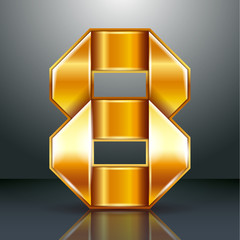 Sticker - Number metal gold ribbon - 8 - eight