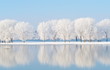 canvas print picture - winter landscape with beautiful reflection in the water