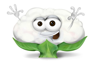 Wall Mural - Happy cauliflower cartoon character, smiling and waving hands.