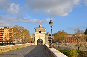 Wall Mural - Milvian Bridge on river Tiber in Rome