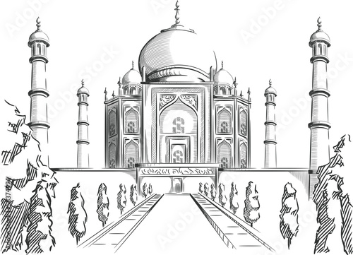 Fotoboard na płycie Szkic Indii landmark, Taj Mahal
