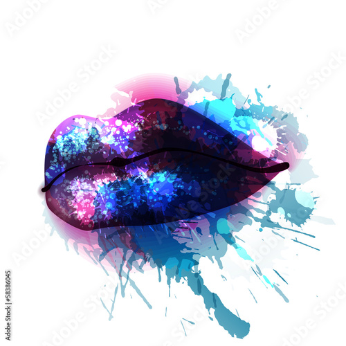 Naklejka - mata magnetyczna na lodówkę Lips with colorful splashes