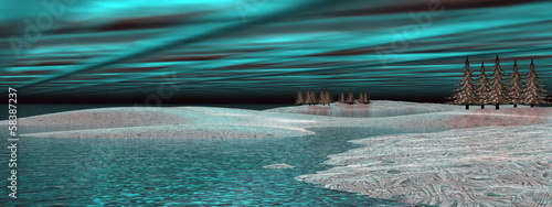 Board z aluminiowym obramowaniem Zorzy polarnej (aurora borealis) - 3d render