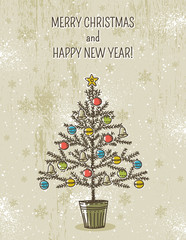 beige background with christmas tree, vector