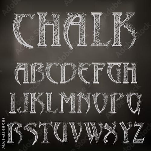 Board z aluminiowym obramowaniem Wektor zarysowane chalky alfabet na tablicy